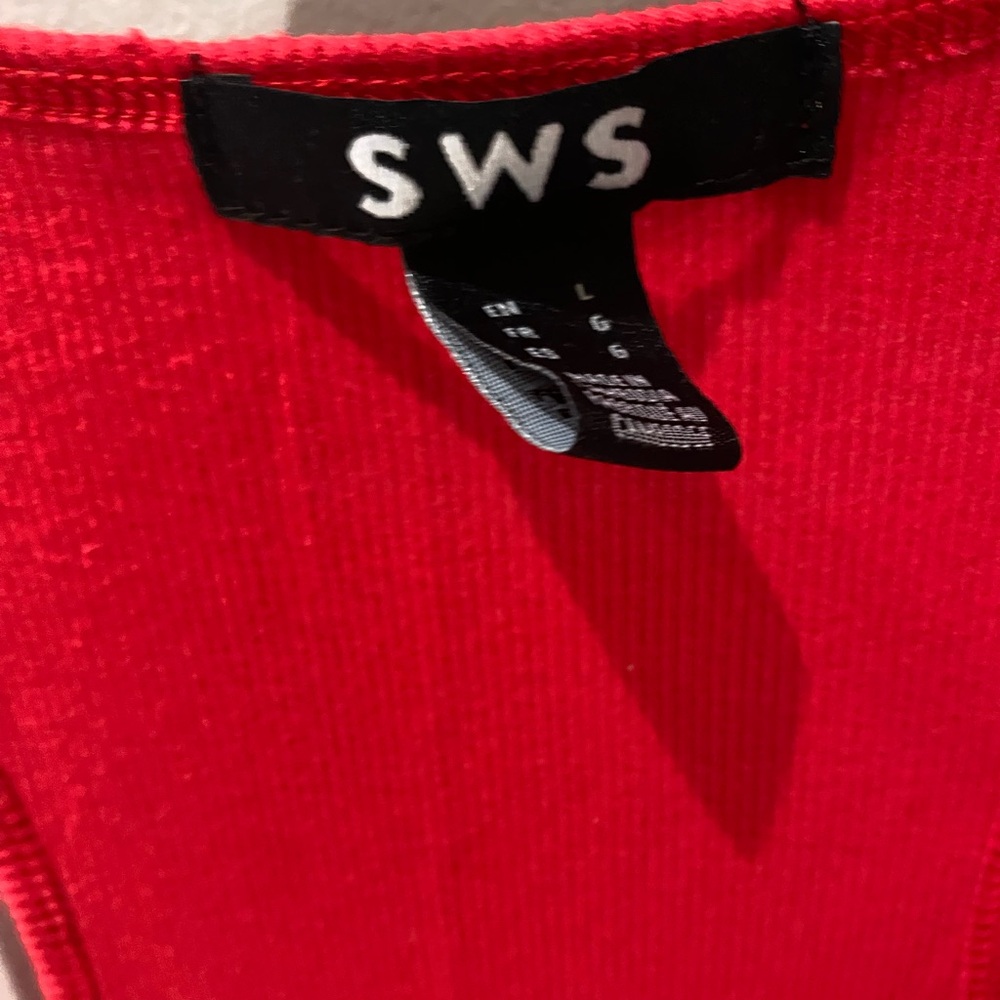 Red Women's Ribbed Tank Top - Picture 3 of 3